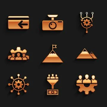 Set Mountains and flag, Lead management, Project team base, , and icon. Vecto イラスト素材