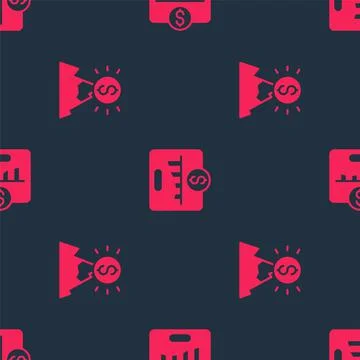 Set Mountains with flag and Key performance indicator on seamless pattern Stock Illustration