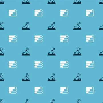 Set Mountains with flag and Pie chart infographic on seamless pattern. Vector Stock Illustration