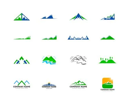 Set of Mountains Logo Design Vector Template Stock Illustration