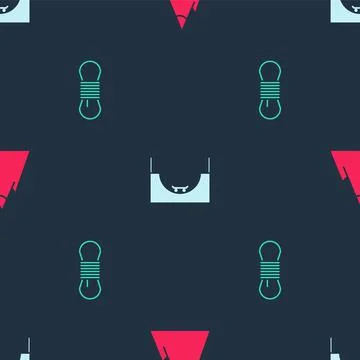 Set Mountains, Skate park and Climber rope on seamless pattern. Vector Stock Illustration