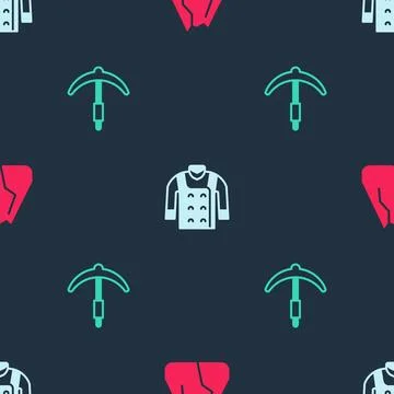 Set Mountains, Sweater and Pickaxe on seamless pattern. Vector Stock Illustration