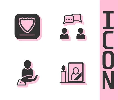Set Mourning photo frame, Shield, Life insurance hand and Speech bubble chat Stock Illustration
