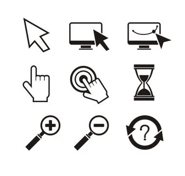 Set of mouse cursors hand cursor hourglass Illustrazione stock