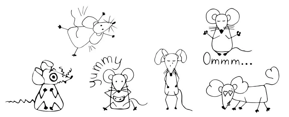 Set mouse doodle with different emotions Stock Illustration