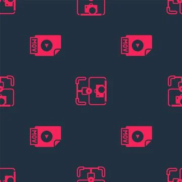 Set MOV file document and Gimbal stabilizer with camera on seamless pattern Stockillustratie