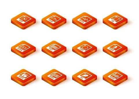 Set MOV file document, DOC, MP4, TXT, AI and GIF icon. Vector Stock Illustration