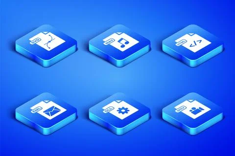 Set MOV file document, SVG, DLL, EML, WAV and HTML icon. Vector Stock Illustration
