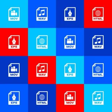 Set MOV file document, WAV, EPS and HTML icon. Vector Stock Illustration