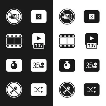 Set MOV file, Play video, Prohibition no recording, Stop media button, Stop.. Stock Illustration