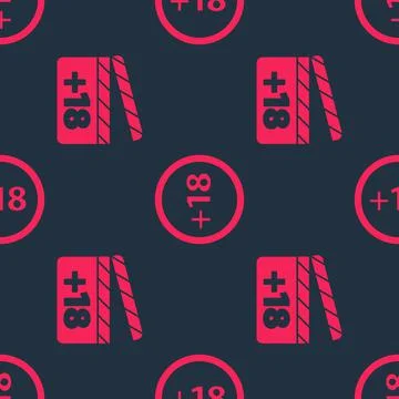 Set Movie clapper with 18 plus content and Plus 18 movie on seamless pattern Stock Illustration