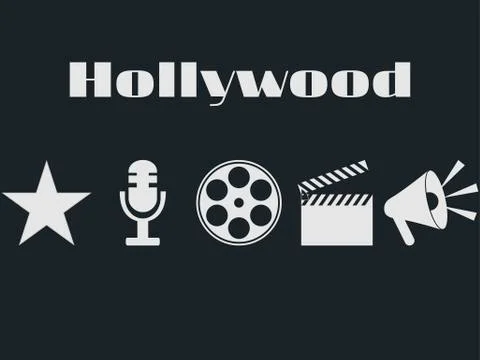 Set of movie design elements and cinema icons. Hollywood icons set Stock Illustration