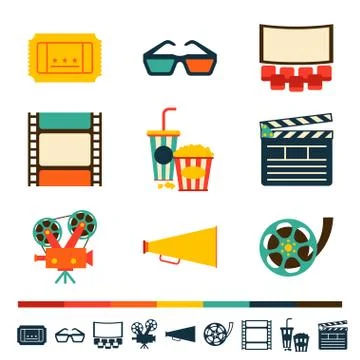 Set of movie design elements and cinema icons. Illustrazione stock