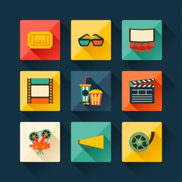 Set of movie design elements in flat style. Stock Illustration
