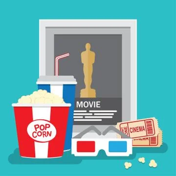 Set of movie design elements flat style. Stock Illustration