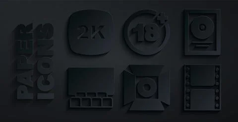 Set Movie spotlight, CD disk award in frame, Cinema auditorium with screen, Play Stock Illustration