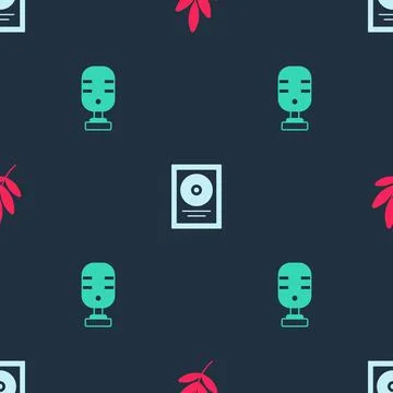 Set Movie trophy, CD disk award in frame and Microphone on seamless pattern Stock Illustration