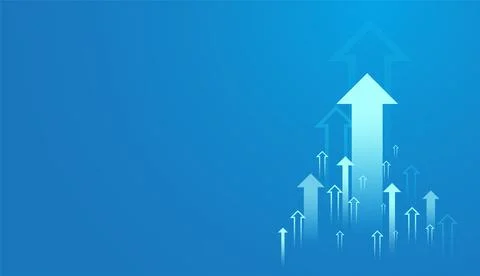 A Set of moving up arrows pointing upward togethers for growth trend on lig.. Stock Illustration