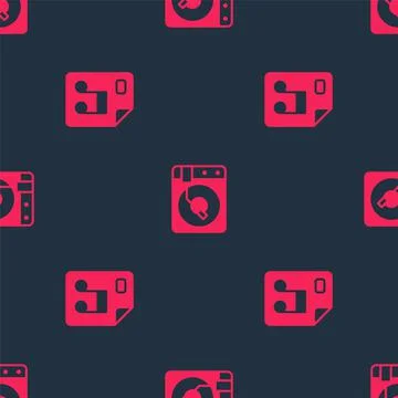 Set MP3 file document and Vinyl player with vinyl disk on seamless pattern Stock Illustration