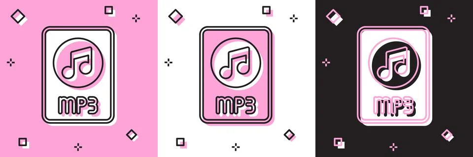 Set MP3 file document. Download mp3 button icon isolated on pink and white 스톡 일러스트