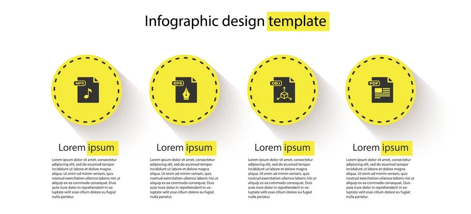 Set MP3 file document, EPS, OBJ and PDF. Business infographic template. Vector 스톡 일러스트