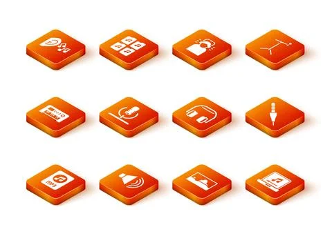 Set MP3 file document, Speaker volume, Music synthesizer, Microphone, wave .. Stock Illustration