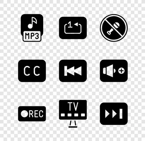 Set MP3 file, Repeat track music player, Mute microphone, Record button, Smart Stock Illustration