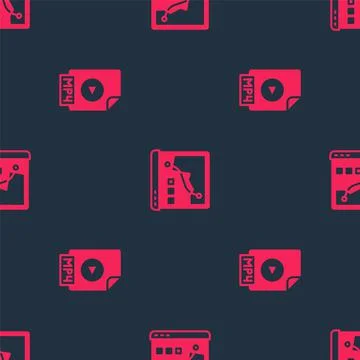 Set MP4 file document and Histogram graph photography on seamless pattern Stock Illustration