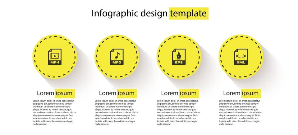 Set MP4 file document, MP3, EPS and XML. Business infographic template. Vector Illustrazione stock