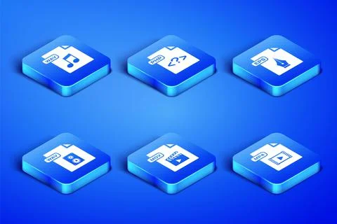 Set MP4 file document, WAV, MOV, PHP and EPS icon. Vector Stock-Illustration