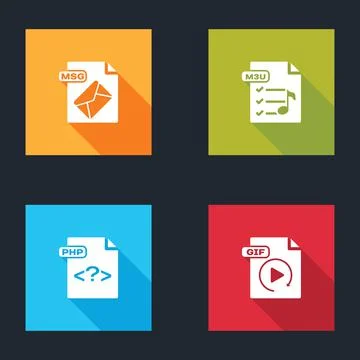 Set MSG file document, M3U, PHP and GIF icon. Vector Illustration