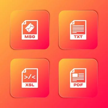 Set MSG file document, TXT, XSL and PDF icon. Vector Illustrazione stock