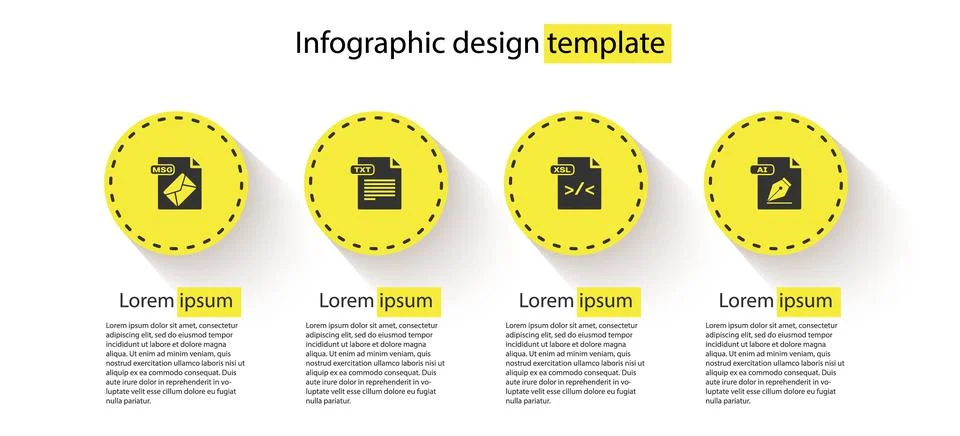 Set MSG file document, TXT, XSL and AI. Business infographic template. Vector Stock Illustration