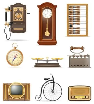 Set of much objects retro old vintage icons stock vector illustration Stock Illustration