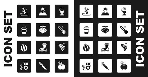 Set Mulled wine, Beet, Coffee cup to go, Bare tree, Meteorology thermometer Stock Illustration