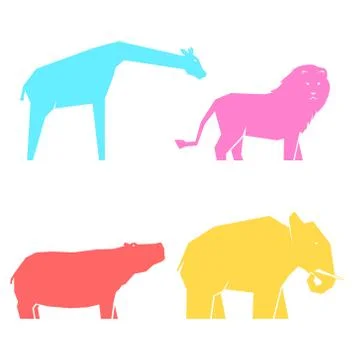 Set of multi-colored african animals Stock Illustration