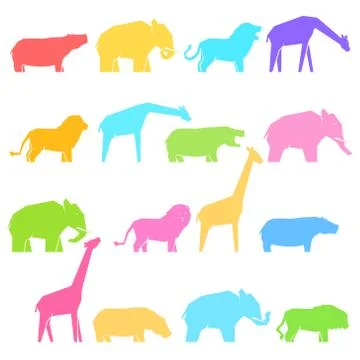 Set of multi-colored african animals 스톡 일러스트