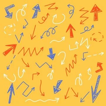 A set of multi colored arrows of different shapes and sizes. Stock Illustration