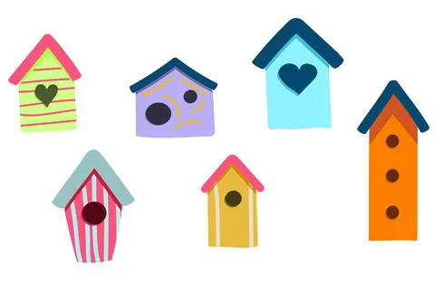 Set of multi-colored birdhouses. Stock Illustration