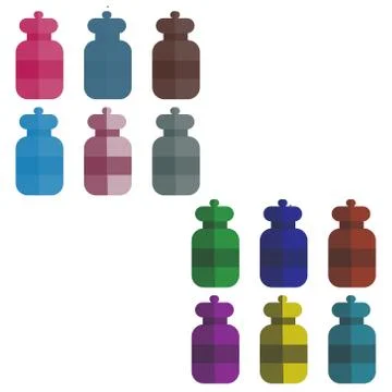 Set of multi-colored bottles in the style of flat. vector illustration. Stock Illustration