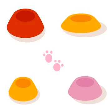 Set of multi-colored bowls for pets isolated on white background. Vector Stock Illustration