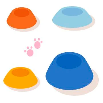 Set of multi-colored bowls for pets isolated on white background. Vector Stock Illustration