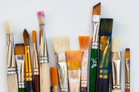 Set of Multi-colored Brushes for Drawing. Background Stock Photos