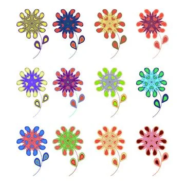 Set of multi-colored buds of flowers. Children s application. Colorful geomet Stock Illustration