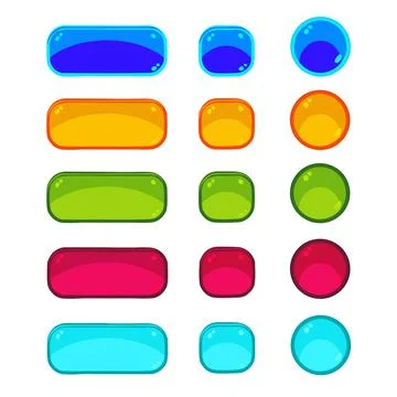 Set of multi-colored buttons of different shapes for a game or website Stock Illustration