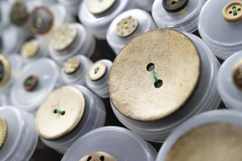 Set of multi-colored buttons for sewing clothes, creativity, needlework, fabric Stock Photos