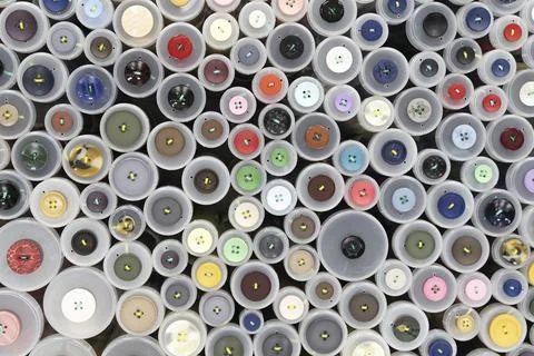 Set of multi-colored buttons for sewing clothes, creativity, needlework, fabric Stock-Fotos