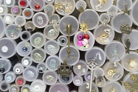 Set of multi-colored buttons for sewing clothes, creativity, needlework, fabric Stock Photos