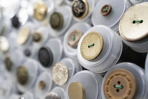 Set of multi-colored buttons for sewing clothes, creativity, needlework, fabric Foto stock