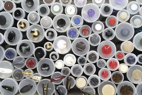 Set of multi-colored buttons for sewing clothes, creativity, needlework, fabric Stock Photos